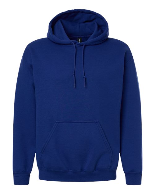 Heavy blend hooded sweatshirt in navy blue, front pouch pocket and drawstring hood.