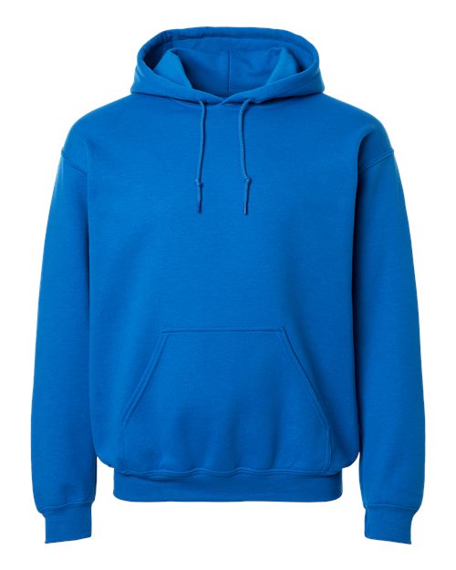 Heavy blend hooded sweatshirt in royal blue, front pouch pocket and drawstring hood.