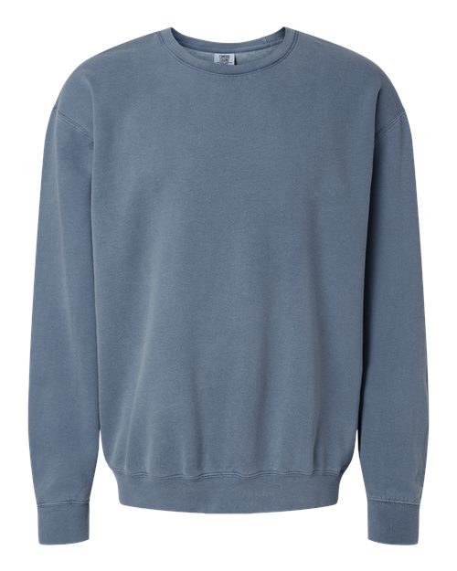 Blue crewneck sweatshirt with ribbed cuffs and hem