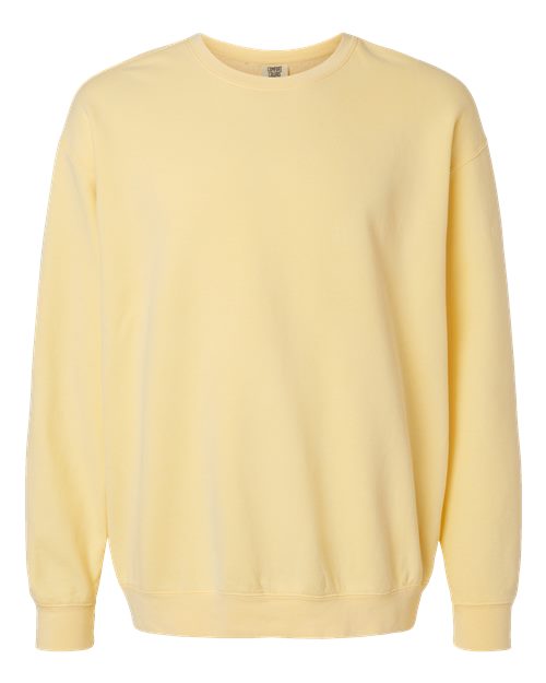 Butter yellow crewneck sweatshirt with ribbed cuffs and hem