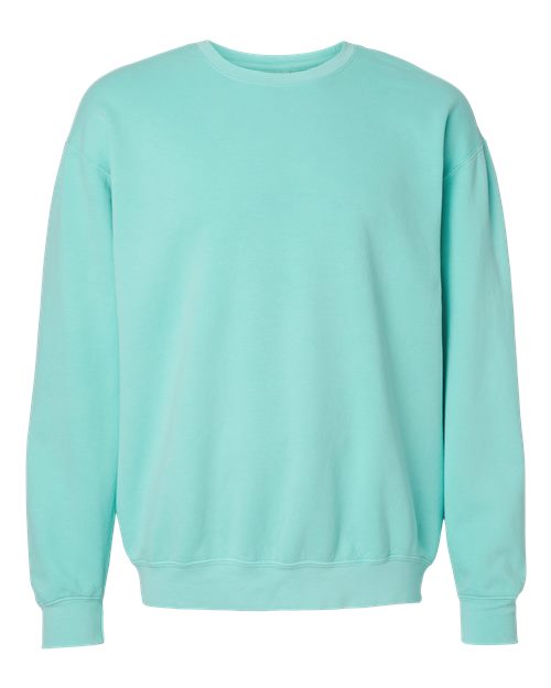 Mint green crewneck sweatshirt with ribbed cuffs and hem