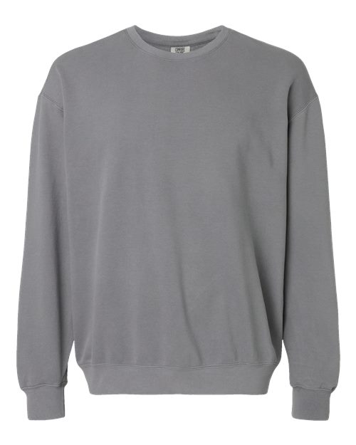 Grey crewneck sweatshirt with ribbed cuffs and hem
