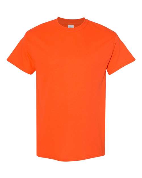 Bright orange short-sleeve crewneck T-shirt with plain front and crew neckline
