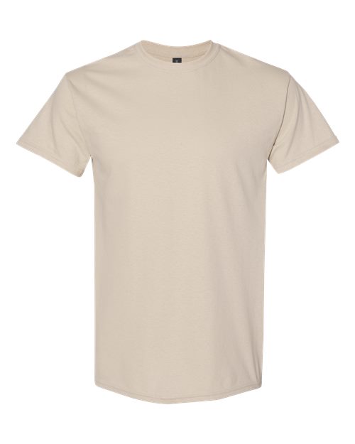 Heavy cotton crew-neck T-shirt in light tan, short sleeves