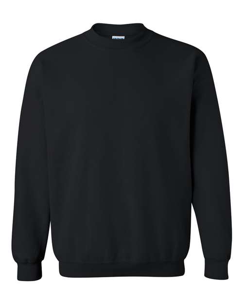 Black crewneck sweatshirt with ribbed collar, cuffs, and waistband