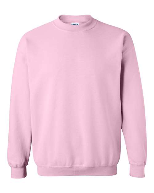 Crewneck sweatshirt in light pink with ribbed collar, cuffs, and hem.
