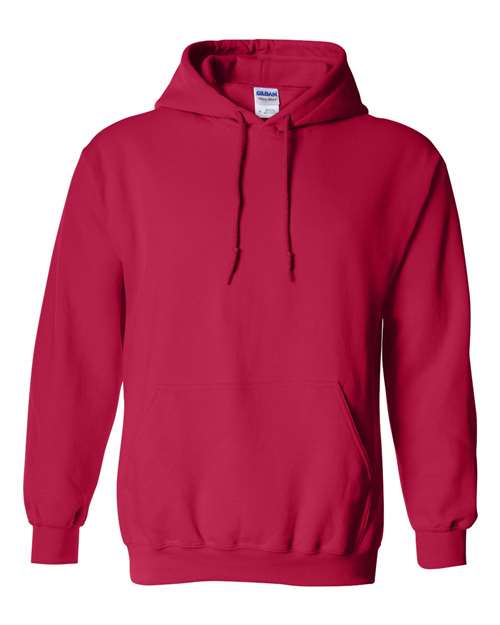 Hooded sweatshirt in deep red with front pouch pocket and drawstring hood