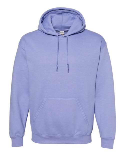 Heavy blend hooded sweatshirt in lavender, front pouch pocket and drawstring hood.