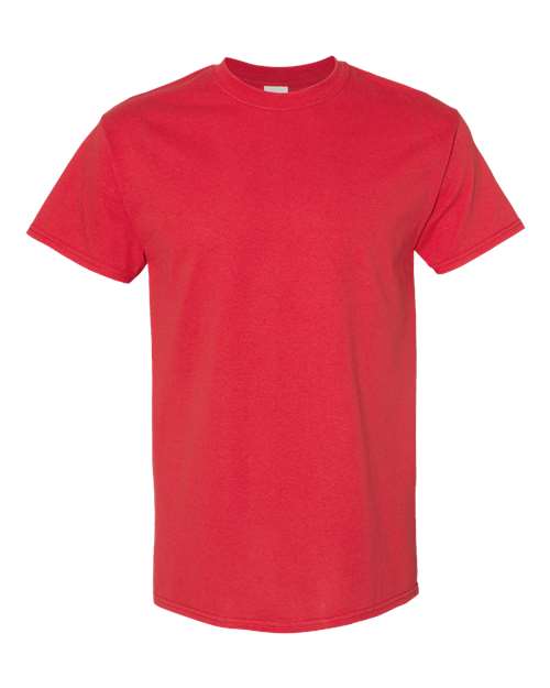 Red short-sleeve crewneck T-shirt with plain front and crew neckline