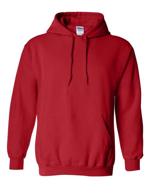 Heavy blend hooded sweatshirt in red, front pouch pocket and drawstring hood