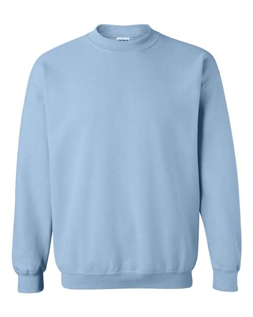 Crewneck sweatshirt in light blue with ribbed collar, cuffs, and hem.