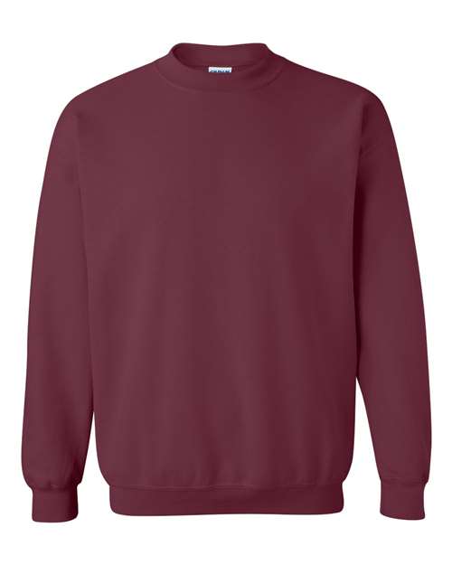 Crewneck sweatshirt in deep maroon with ribbed collar, cuffs, and hem.
