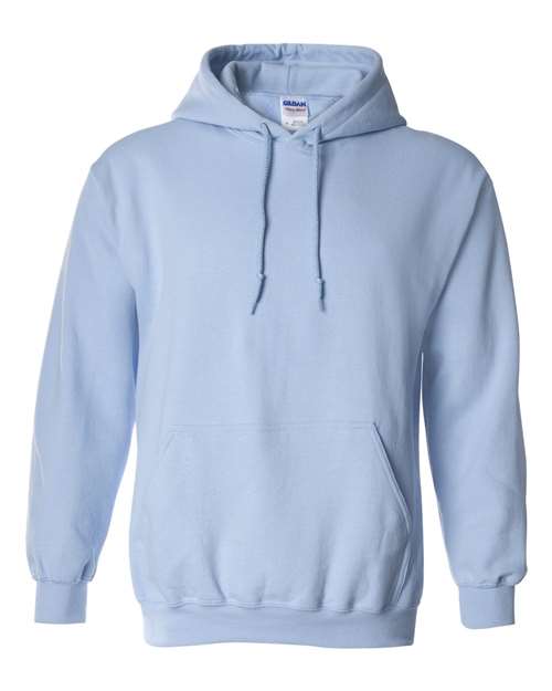 Light blue pullover hoodie sweatshirt with drawstring hood and front pouch pocket