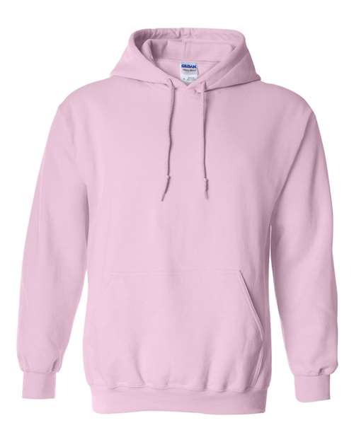 Light pink pullover hoodie sweatshirt with drawstring hood and front pouch pocket