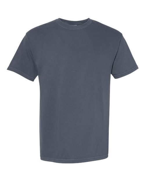 Heavyweight T-shirt, dark blue crew neck with short sleeves
