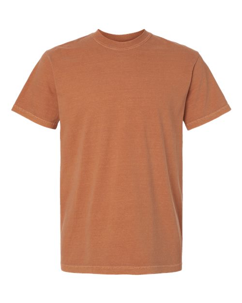 Rust brown heavyweight crew-neck T-shirt with short sleeves, plain front