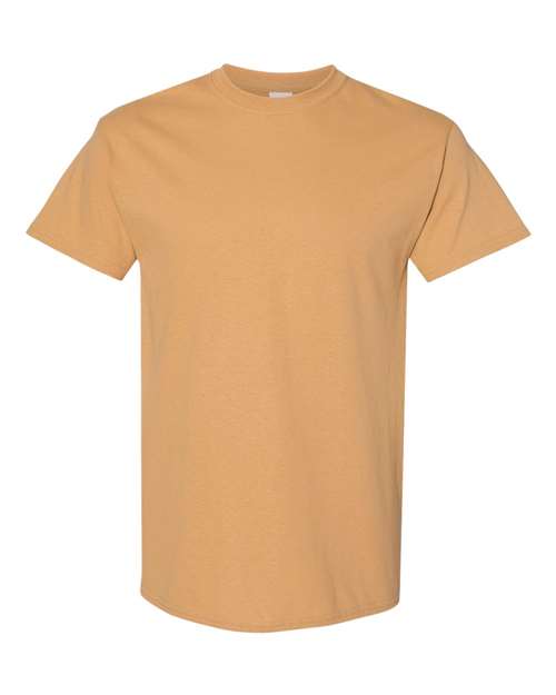 Tan brown short-sleeve crewneck T-shirt with plain front and crew neckline