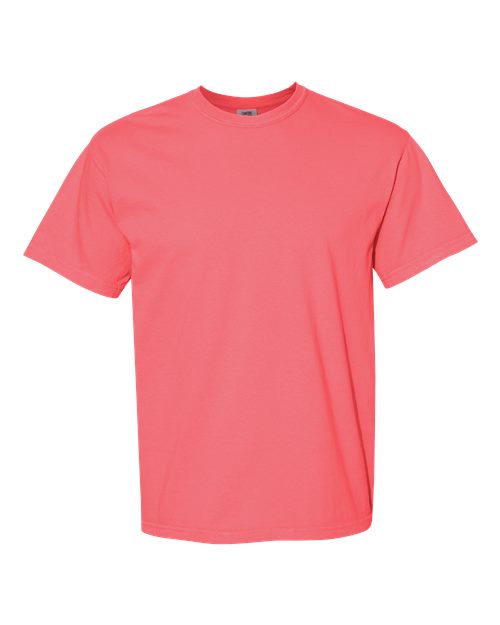 Red coral heavyweight crew-neck T-shirt with short sleeves, plain design
