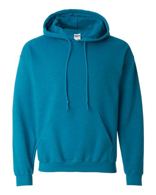 Teal hooded sweatshirt with front kangaroo pocket and drawstring hood