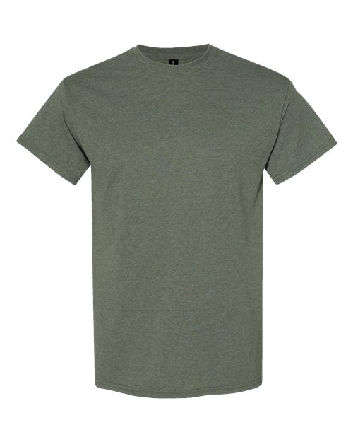 Gildan Heavy Cotton T-shirt in dark green, crew neck, short sleeves.