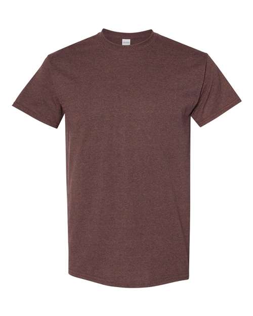 Heavy cotton crew-neck T-shirt in dark heather brown, short sleeves