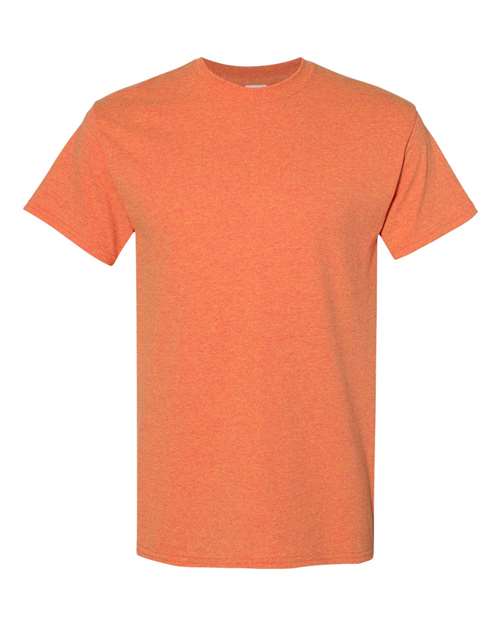 Heavy cotton crew-neck T-shirt in coral orange, short sleeves