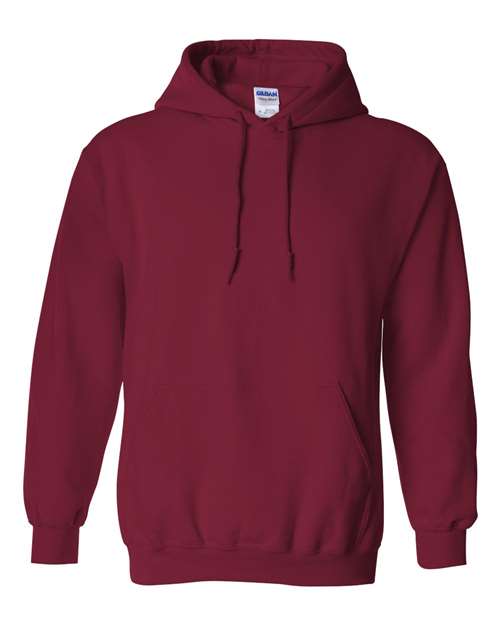 Maroon hooded sweatshirt with front kangaroo pocket and drawstring hood