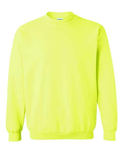 Neon yellow-green crewneck sweatshirt with ribbed collar, cuffs, and hem