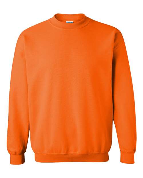 Orange crewneck sweatshirt with ribbed collar, cuffs, and hem