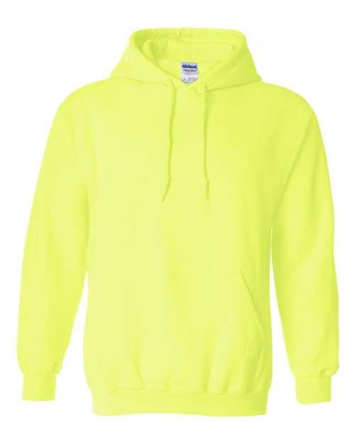 Heavy blend hooded sweatshirt in neon yellow-green, front pouch pocket and drawstring hood