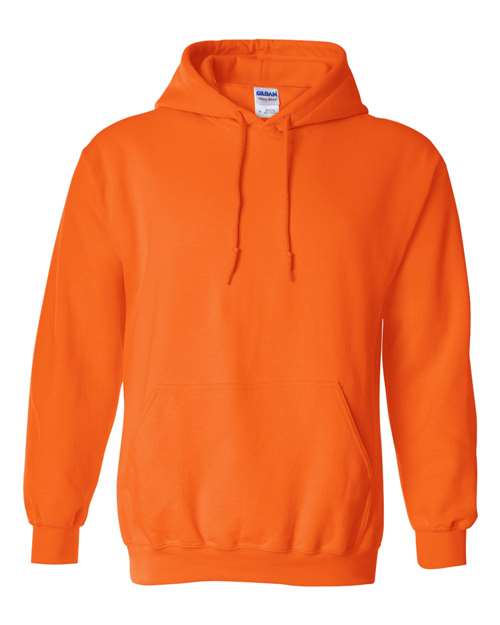 Heavy blend hooded sweatshirt in bright orange, front pouch pocket and drawstring hood