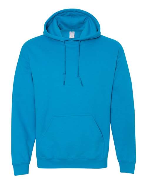 Heavy blend hooded sweatshirt in bright blue, front pouch pocket with drawstring hood.