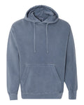 Steel blue hooded sweatshirt with drawstring hood and front pouch pocket