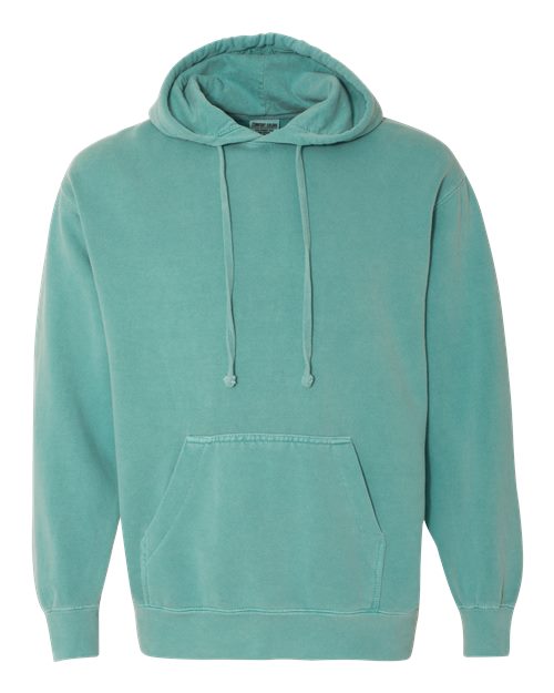 Seafoam teal hooded sweatshirt with drawstring hood and front pouch pocket