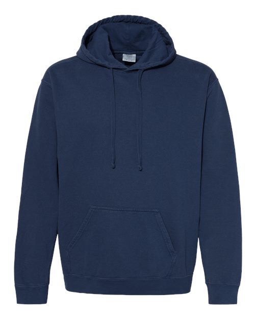 Navy hooded sweatshirt with drawstring hood and front kangaroo pocket