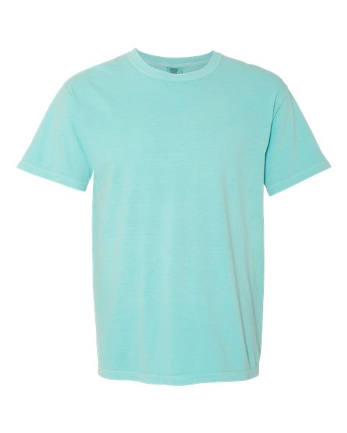 Heavyweight T-shirt, light teal crew neck with short sleeves