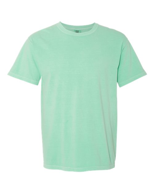 Mint green heavyweight crew-neck T-shirt with short sleeves, plain front.