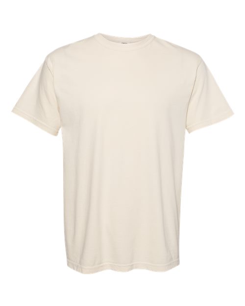 Cream heavyweight crew-neck T-shirt with short sleeves, plain front.