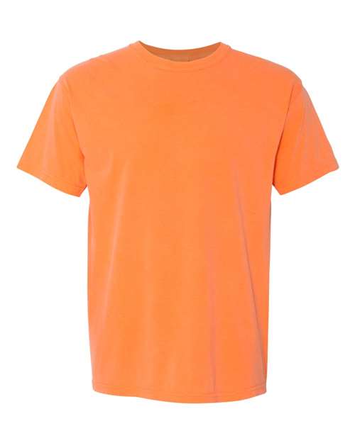 Orange heavyweight crew-neck T-shirt with short sleeves, plain front.