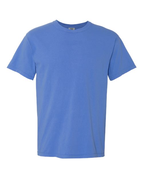 Crewneck T-shirt in blue, short sleeves, ribbed crew collar.