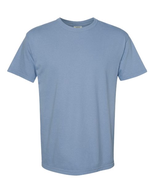 Light blue heavyweight crew-neck T-shirt with short sleeves, plain front