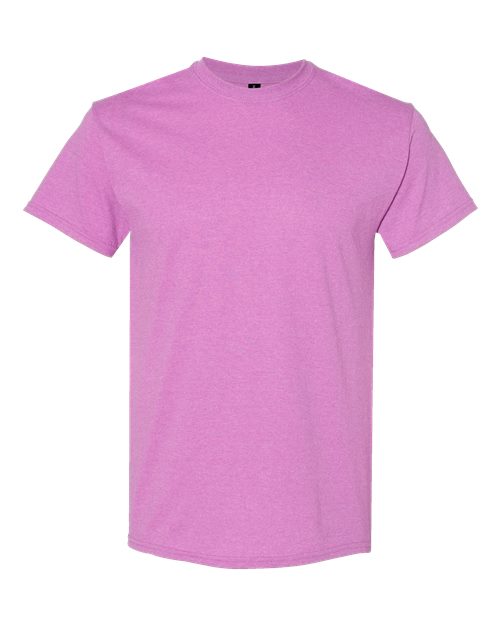 Gildan Heavy Cotton T-shirt in medium pink, crew neck, short sleeves.