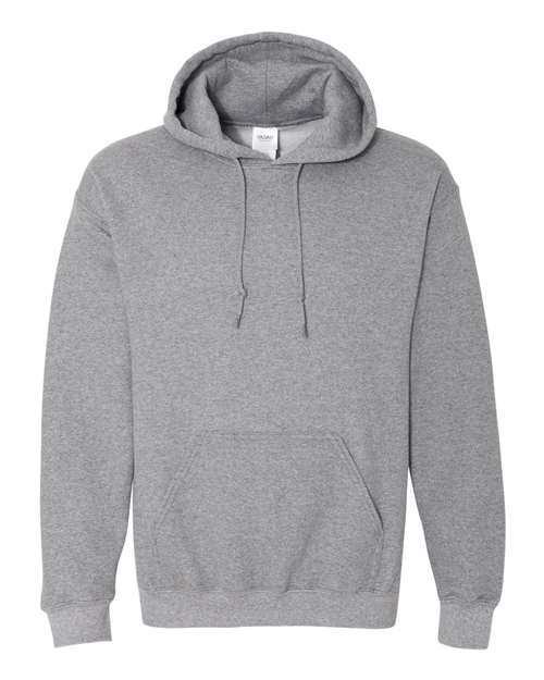 Hooded sweatshirt in light heather gray with front pouch pocket and drawstring hood