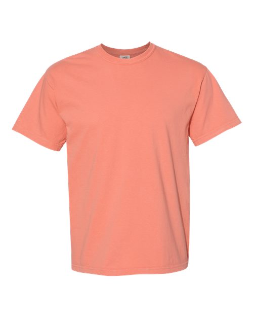 Coral orange heavyweight crew-neck T-shirt, short sleeves, no visible graphics