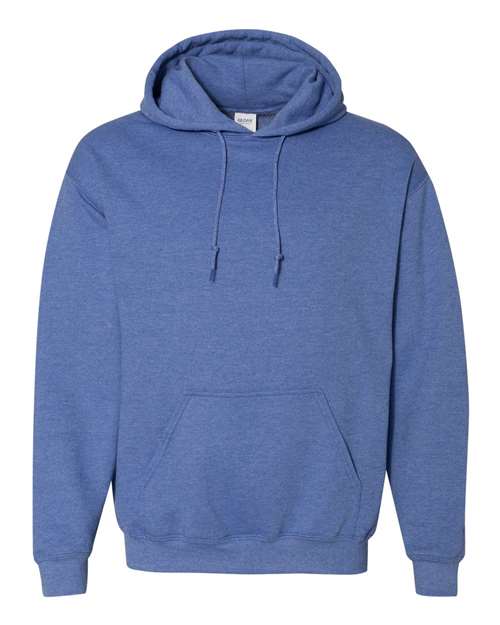 Blue hooded sweatshirt with front kangaroo pocket and drawstring hood