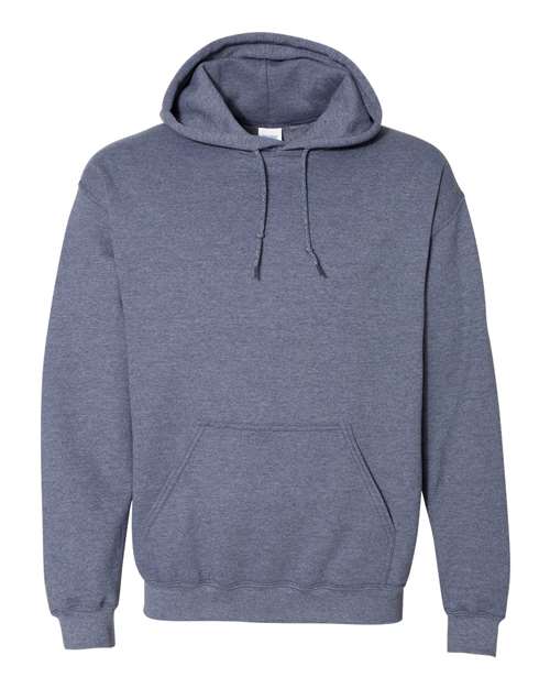 Heather blue pullover hoodie sweatshirt with drawstring hood and front pouch pocket