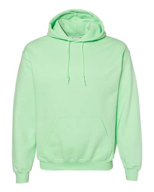 Mint green pullover hoodie sweatshirt with drawstring hood and front pouch pocket