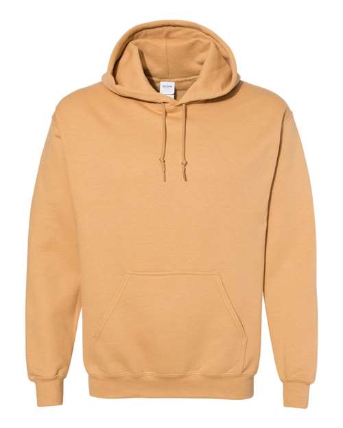 Heavy blend hooded sweatshirt in tan, front pouch pocket and drawstring hood