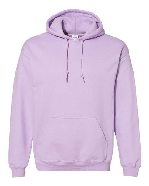 Heavy blend hooded sweatshirt in light lavender, front pouch pocket and drawstring hood
