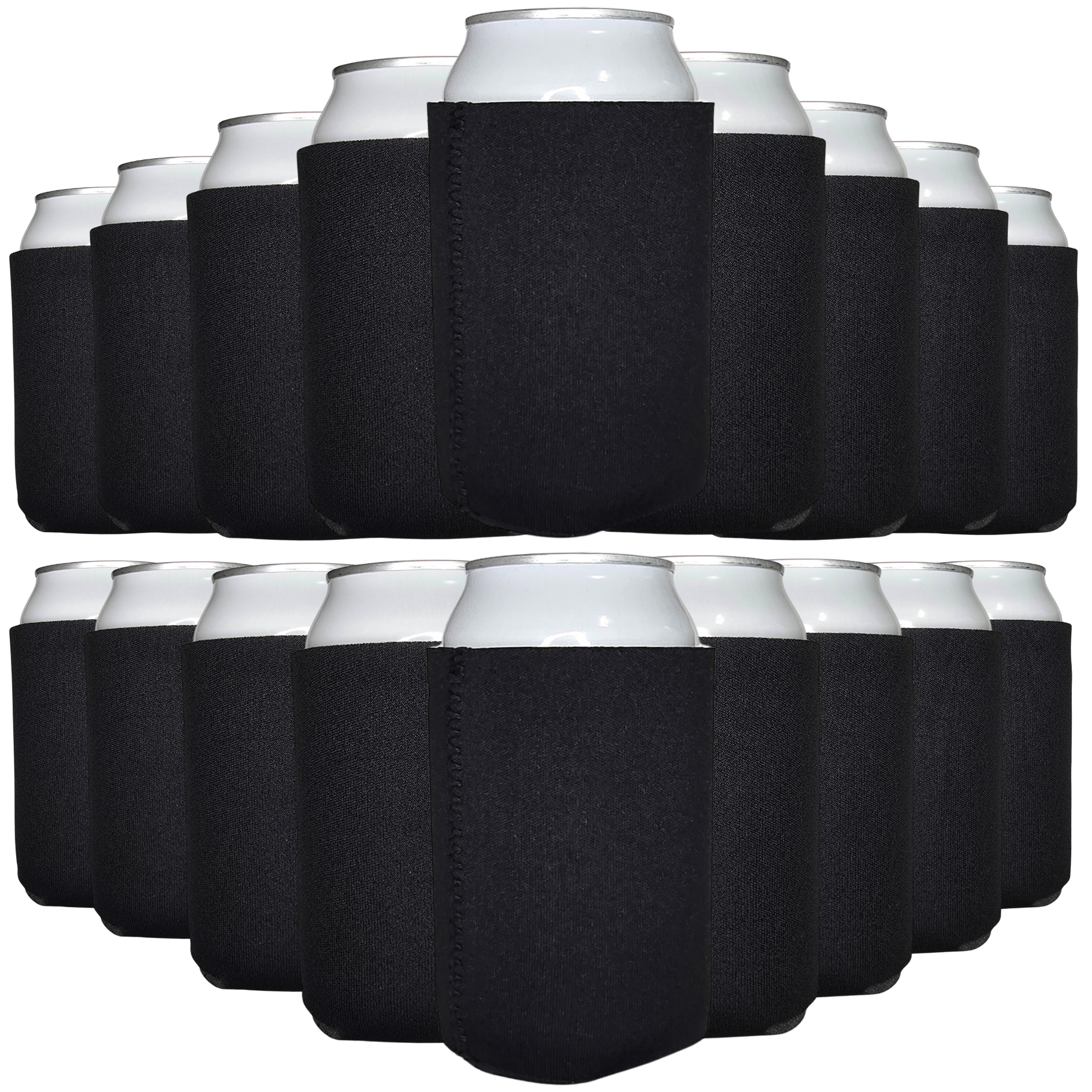 Black neoprene can coolers with stitched sleeve, set of standard-size holders